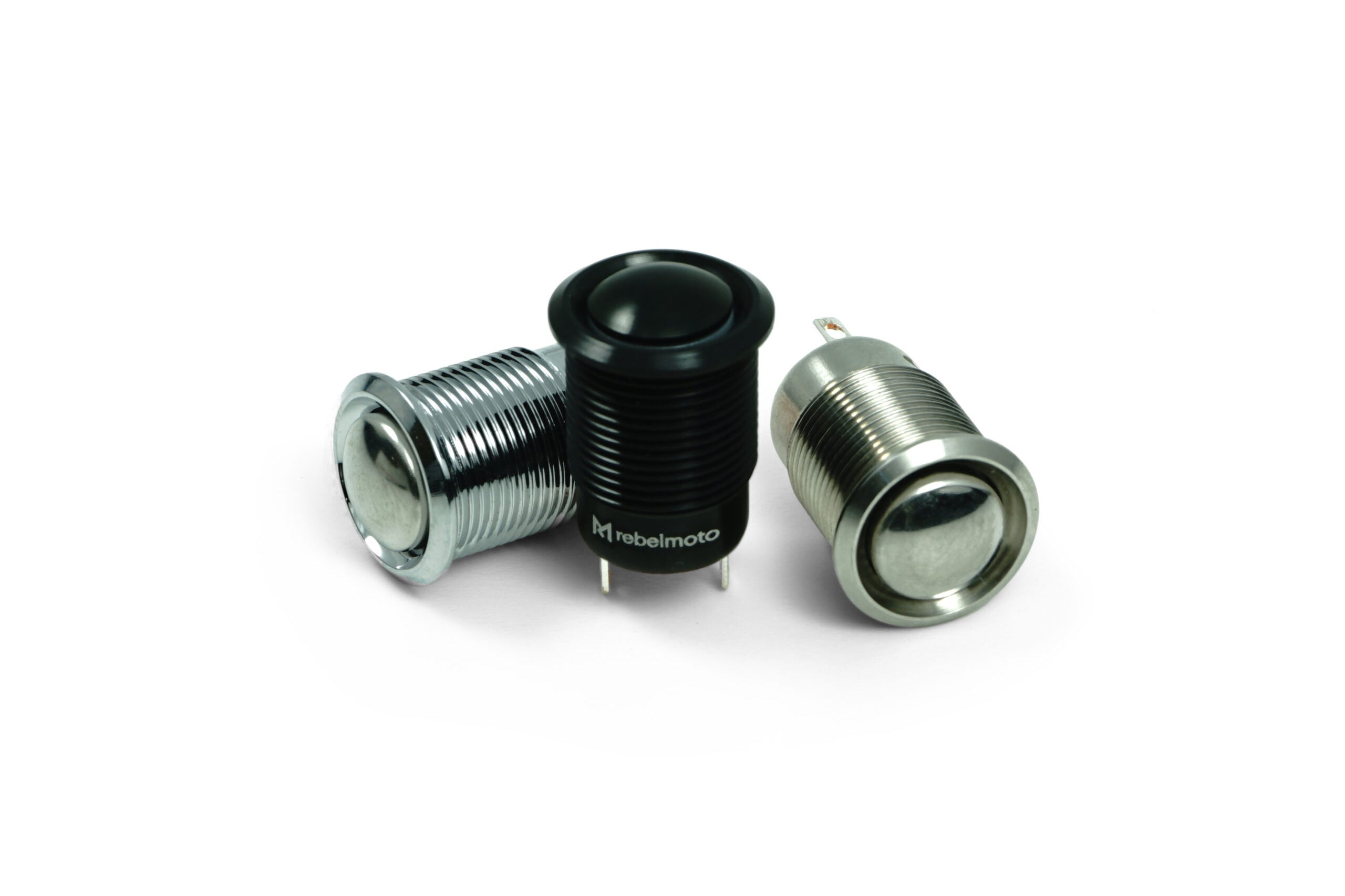 12 mm Push Button.
High quality push button which can be used as a replacement in the Rebelmoto rebel switch or to be mounted individually on your motorcycle. This is a standard momentary push button. The push buttons are rated at 1A and are IP65, which means they can withstand rain and dust.
Available in black, polished and stainless steel finish.
